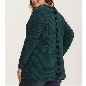 Torrid emerald green sweater with lace up back